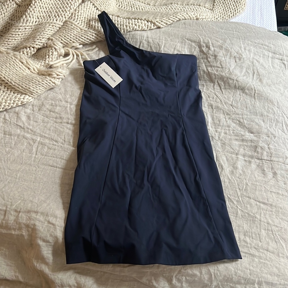 Outdoor Voices Navy One Shoulder Exercise Dress